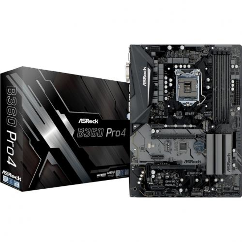Материнская плата ASROCK B360 PRO4, Socket 1151v2, Intel®B360, 4xDDR4-2666, D-SUB+DVI+HDMI, 2xPCI-Ex16, 3xPCI