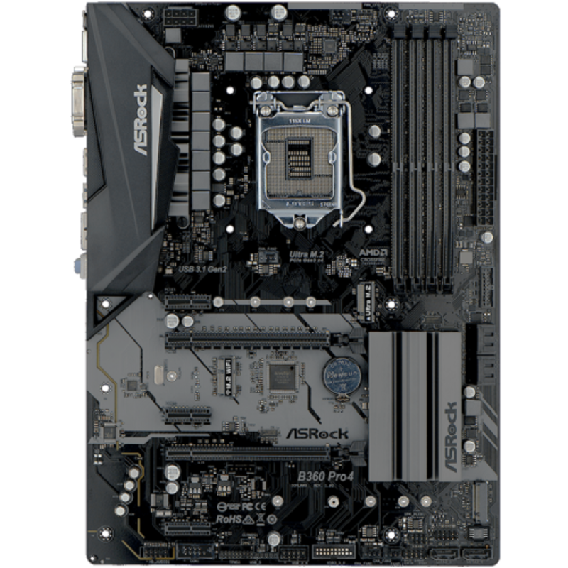 Материнская плата ASROCK B360 PRO4, Socket 1151v2, Intel®B360, 4xDDR4-2666, D-SUB+DVI+HDMI, 2xPCI-Ex16, 3xPCI
