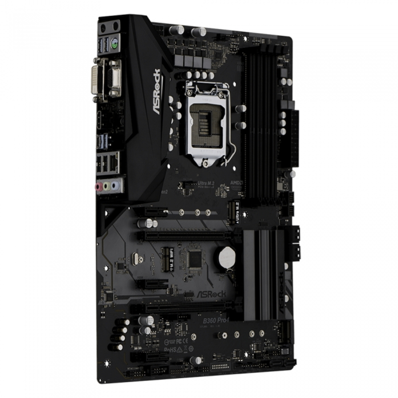 Материнская плата ASROCK B360 PRO4, Socket 1151v2, Intel®B360, 4xDDR4-2666, D-SUB+DVI+HDMI, 2xPCI-Ex16, 3xPCI