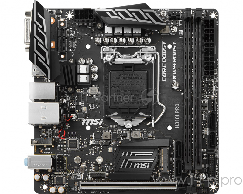Мат. плата MSI H310I PRO S1151, H310, 2xDDR4, PCI-Ex16, DVI, DP, SATA III, M.2, GB Lan, USB3.1, min