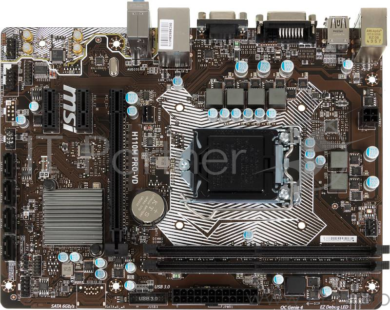 Материнская плата MSI H110M PRO-VD LGA LGA 1151, Intel H110, 2xDDR-4, 7.1CH, 1000 Мбит/с, USB3.1, D-Sub, DVI, mATX RTL