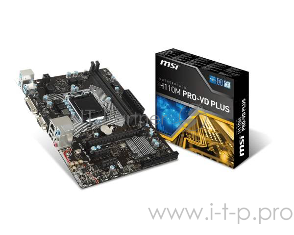 Материнская плата MSI H110M PRO-VD LGA LGA 1151, Intel H110, 2xDDR-4, 7.1CH, 1000 Мбит/с, USB3.1, D-Sub, DVI, mATX RTL