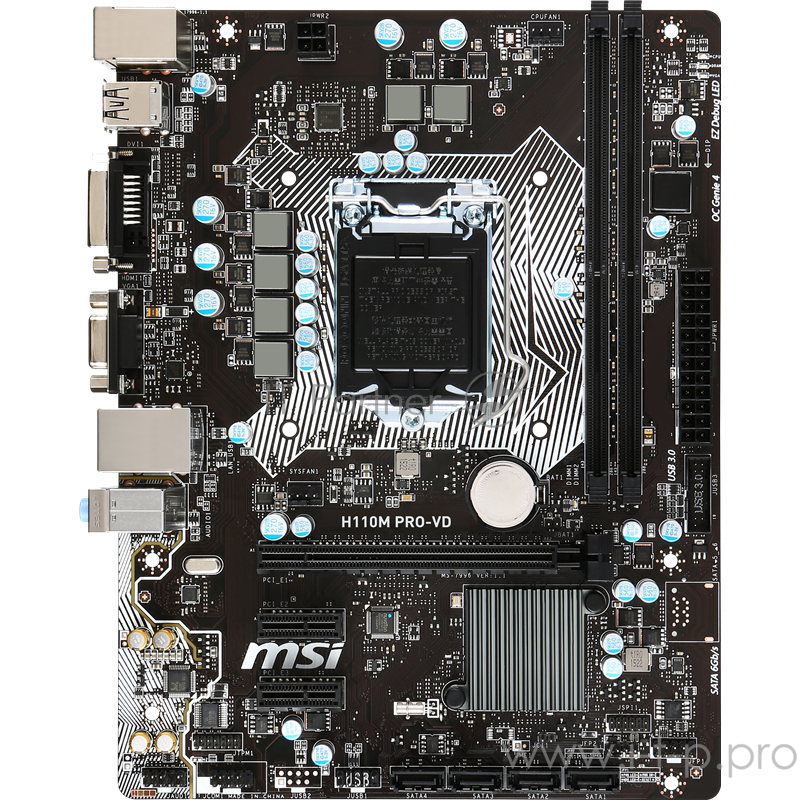 Материнская плата MSI H110M PRO-VD LGA LGA 1151, Intel H110, 2xDDR-4, 7.1CH, 1000 Мбит/с, USB3.1, D-Sub, DVI, mATX RTL