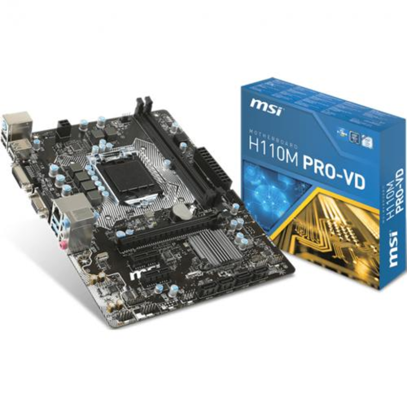 Материнская плата MSI H110M PRO-VD LGA LGA 1151, Intel H110, 2xDDR-4, 7.1CH, 1000 Мбит/с, USB3.1, D-Sub, DVI, mATX RTL
