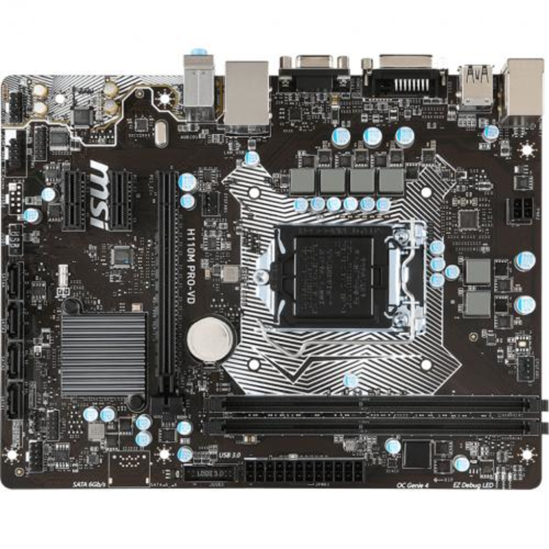 Материнская плата MSI H110M PRO-VD LGA LGA 1151, Intel H110, 2xDDR-4, 7.1CH, 1000 Мбит/с, USB3.1, D-Sub, DVI, mATX RTL