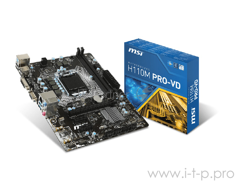 Материнская плата MSI H110M PRO-VD LGA LGA 1151, Intel H110, 2xDDR-4, 7.1CH, 1000 Мбит/с, USB3.1, D-Sub, DVI, mATX RTL
