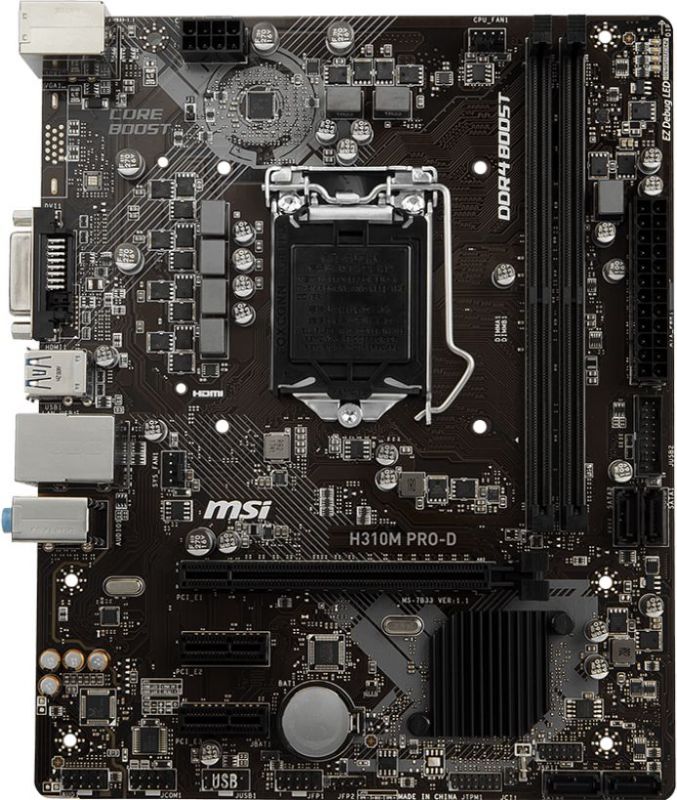 Материнская плата MSI H310M PRO-D Soc-1151v2 Intel H310 2xDDR4 mATX AC`97 8ch(7.1) GbLAN+DVI