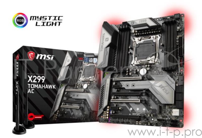 Материнская плата MSI X299 TOMAHAWK AC Socket 2066, Intel X299, 8xDDR-4, 7.1CH, 1000 Мбит/с, Wi-Fi, Bluetooth, USB3.1, USB 3.1 Type-C, ATX, Retail