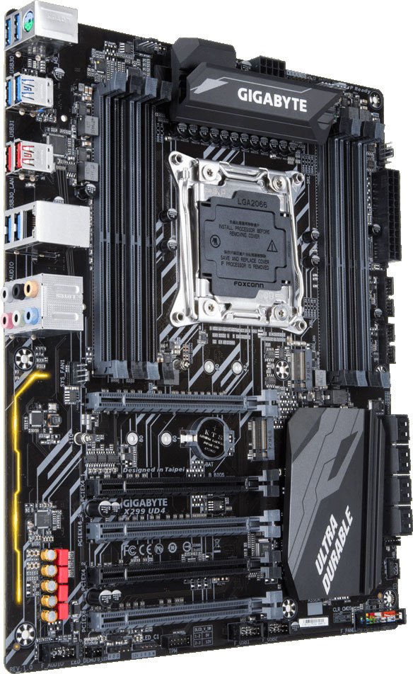 Материнская плата X299 S2066 ATX GA-X299 UD4 GIGABYTE Socket 2066, Intel X299, 8xDDR-4, 7.1CH, 1000 Мбит/с, USB3.1, ATX, Retail