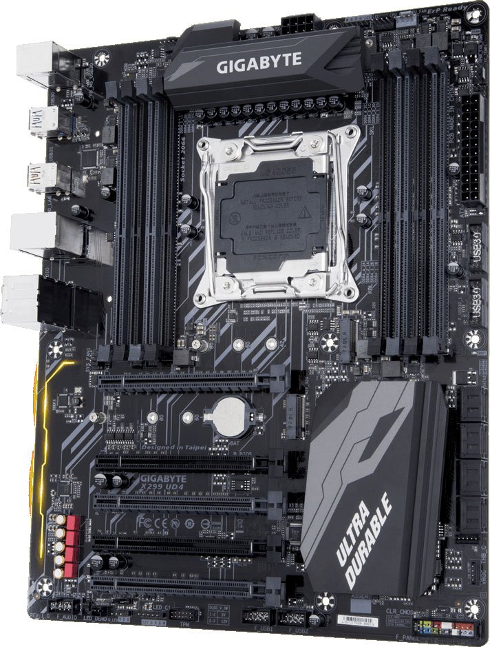 Материнская плата X299 S2066 ATX GA-X299 UD4 GIGABYTE Socket 2066, Intel X299, 8xDDR-4, 7.1CH, 1000 Мбит/с, USB3.1, ATX, Retail