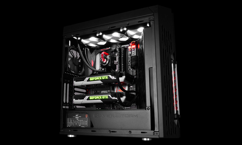 Корпус Deepcool GENOME II BK-RD без БП, боковое окно, черный, красная спираль, установлена система водяного охлаждения, ATX