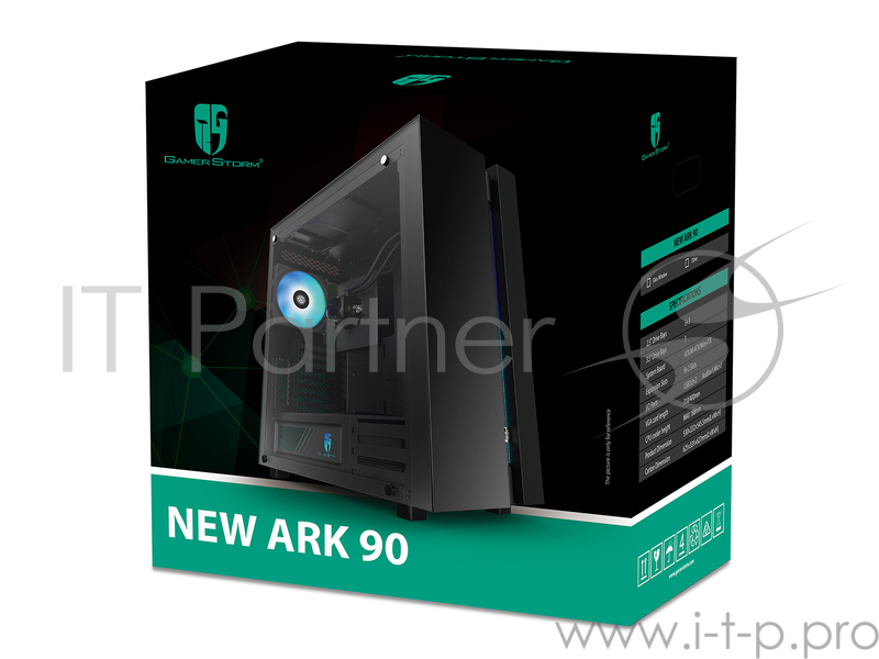 Корпус Deepcool ARK 90 без БП, большое боковое окно, черный, установлена система водяного охлажд