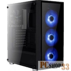 Корпус Aerocool Quartz Blue , ATX, без БП, закаленное стекло спереди и сбоку, 3x 12см LED (синий), 1х 12см (черный) в комплекте, 1xUSB 3.0, 2xUSB 2.0