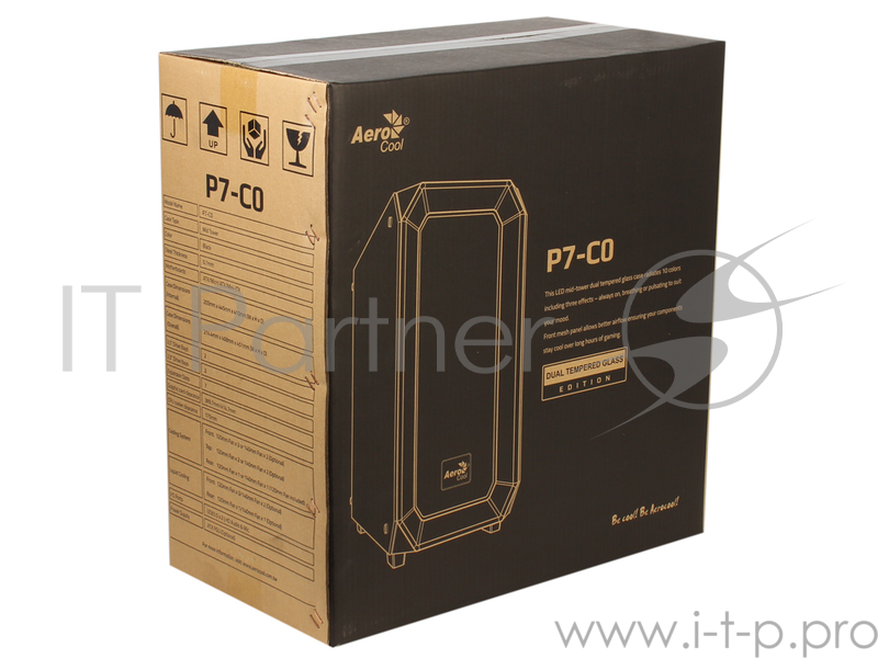 Корпус Aerocool P7-C0 Black , ATX, без БП, 2х USB 3.0, два окна, 10 цветов и 3 режима подсветки, ста