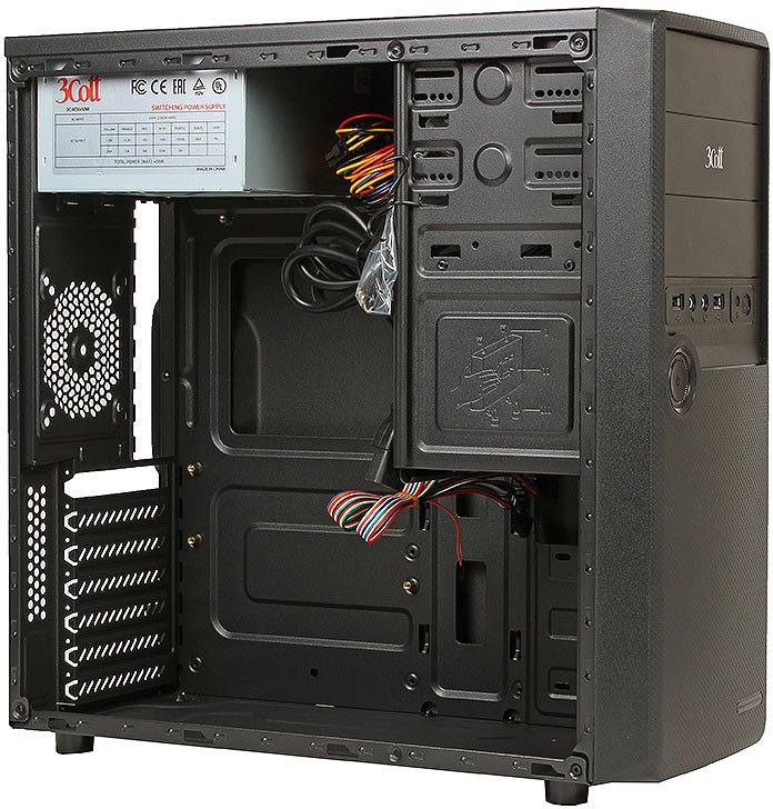 Корпус 3Cott 3C-ATX-J107, Black, ATX, блок питания 450 Вт, выходы USB 2.0x2, Audio+Mic, материал шасси класса A, SPCC толщиной 0.5mm