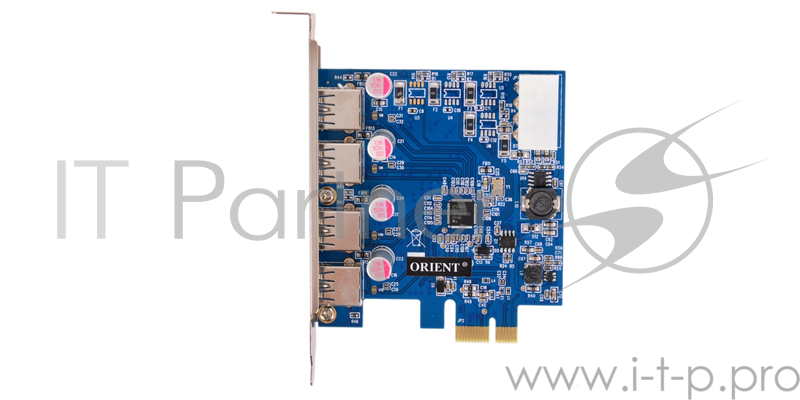 Контроллер ORIENT NC-3U4PE, PCI-E USB 3.0 4ext port, NEC D720201 chipset, разъем доп.питания, oem