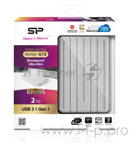 Внешний жесткий диск 2TB Silicon Power Armor A75, 2.5, USB 3.1, Алюминий