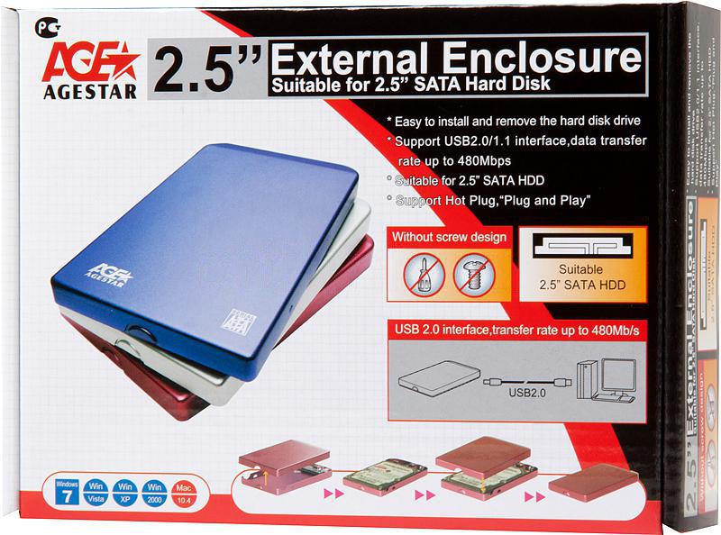 Внешний корпус для HDD AgeStar SUB201 SATA алюминий черный 2.5