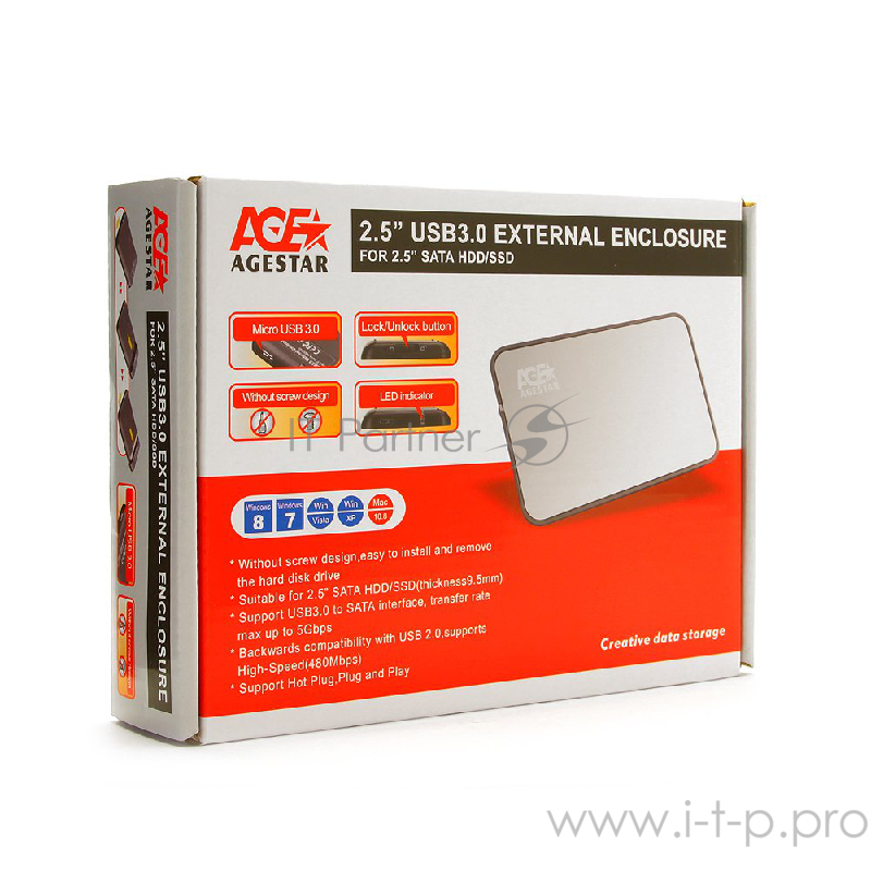 Внешний корпус для HDD AgeStar 3UB2A8 SATA II пластик/алюминий черный 2.5