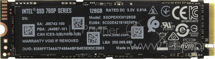 Накопитель SSD Intel Original PCI-E x4 128Gb SSDPEKKW128G8XT 760p Series M.2 2280