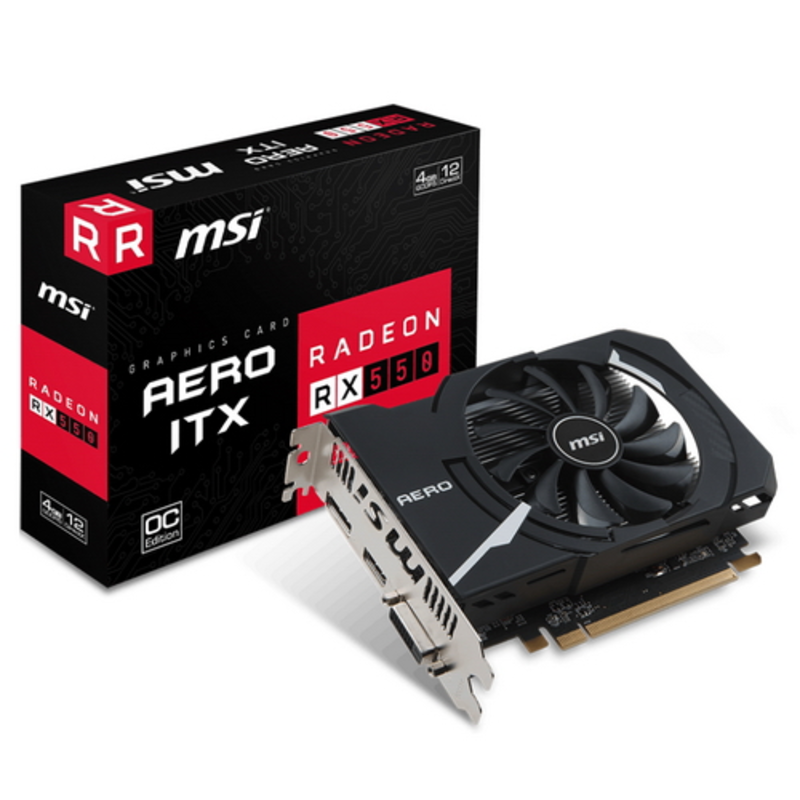 Видеокарта 4Gb PCI-E MSI Radeon RX 550 AERO ITX 4G OC RX550, GDDR5, 128 bit, DVI, HDMI, DP, Retai