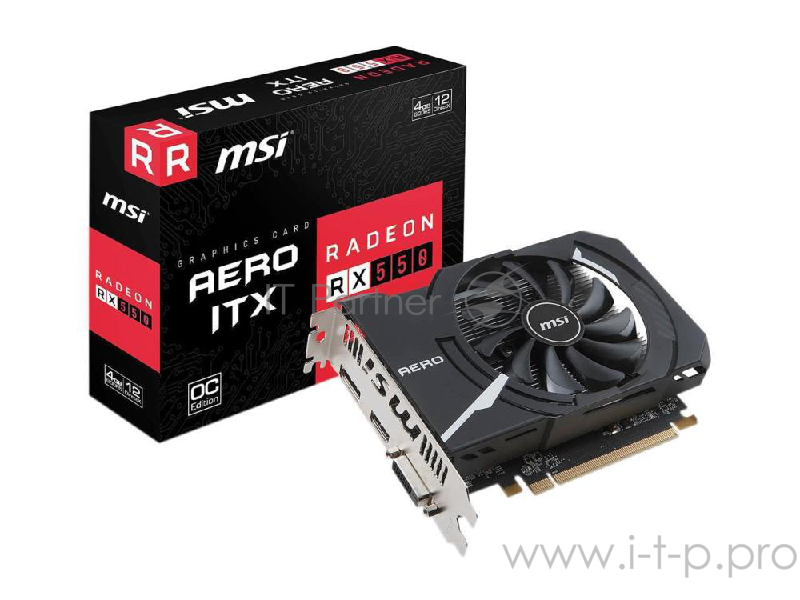 Видеокарта 4Gb PCI-E MSI Radeon RX 550 AERO ITX 4G OC RX550, GDDR5, 128 bit, DVI, HDMI, DP, Retai