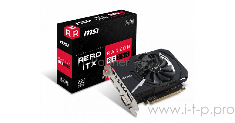 Видеокарта 4Gb PCI-E MSI Radeon RX 550 AERO ITX 4G OC RX550, GDDR5, 128 bit, DVI, HDMI, DP, Retai