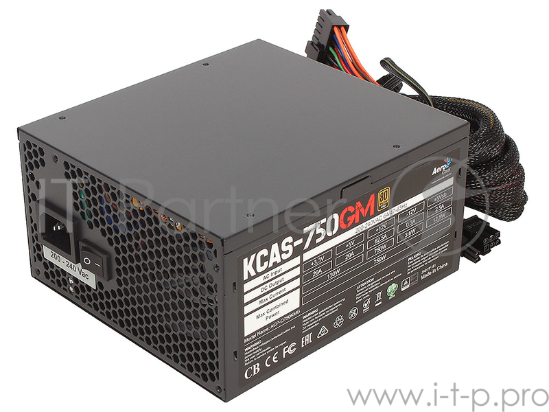 Блок питания Aerocool 750W Retail KCAS-750GM , модульный, ATX v2.4, 80+ Gold, 4+4-Pin, 4x PCI-E (6+2