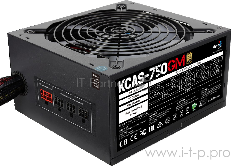 Блок питания Aerocool 750W Retail KCAS-750GM , модульный, ATX v2.4, 80+ Gold, 4+4-Pin, 4x PCI-E (6+2