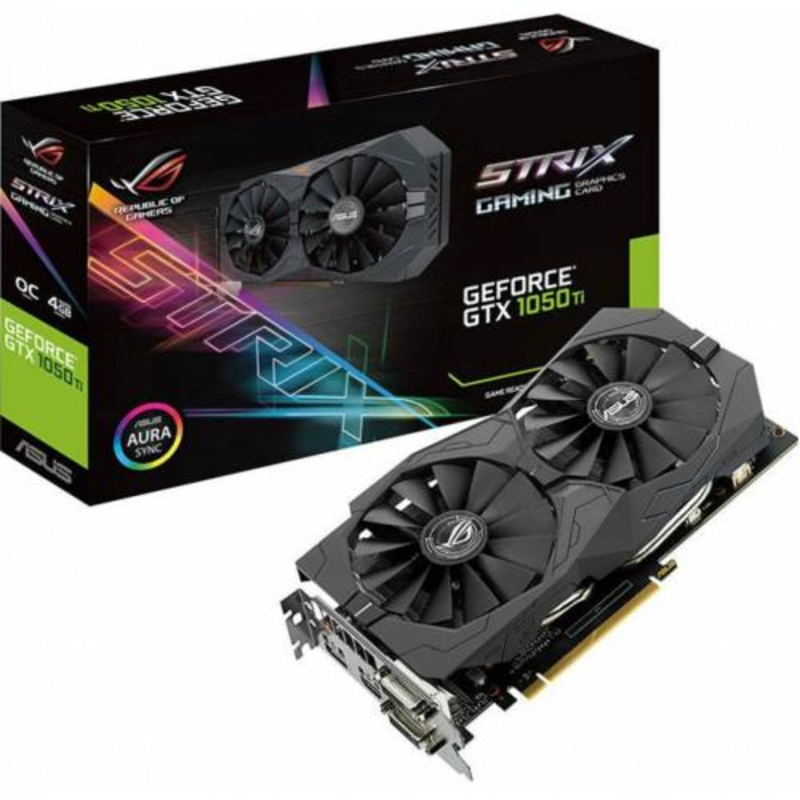Видеокарта ASUS GeForce GTX 1050 Ti 4ГБ STRIX-GTX1050TI-O4G-GAMING (GeForce GTX 1050 Ti, DDR5, 2xDVI, HDMI, DP) (PCI-E)