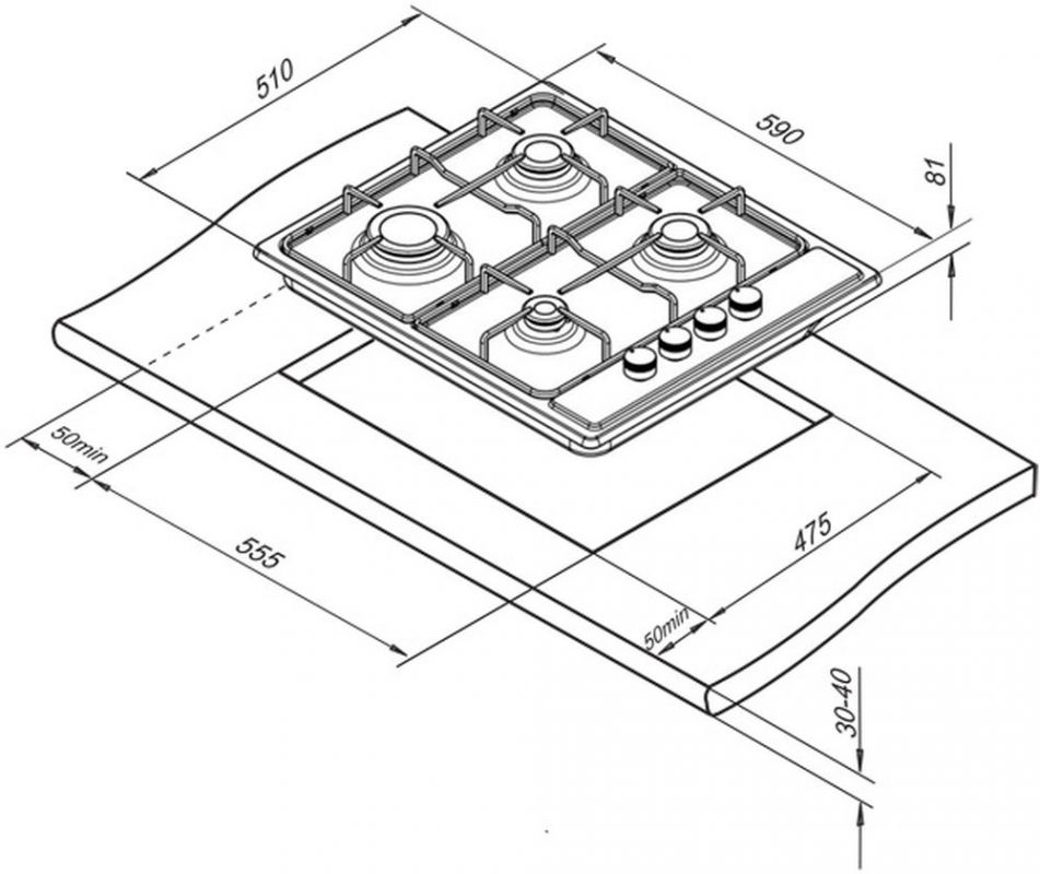 Газовая варочная поверхность Darina 1T1 BGM 341 12 X нержавеющая сталь