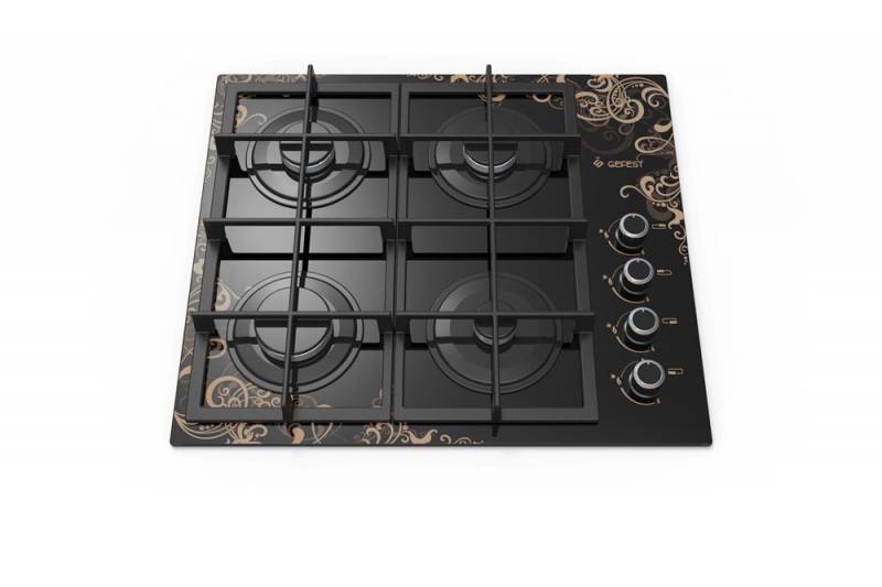 Варочная поверхность газовая Gefest СВН 2230 К19, закаленное стекло, черная, с рисунком