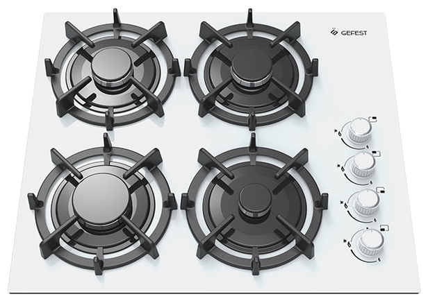 Варочная поверхность газовая Gefest СВН 2230 К11, закаленное стекло, белая