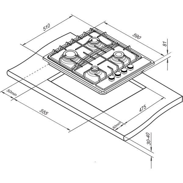 Варочная поверхность газовая Darina T1 BGM 341 12X нержавеющая сталь