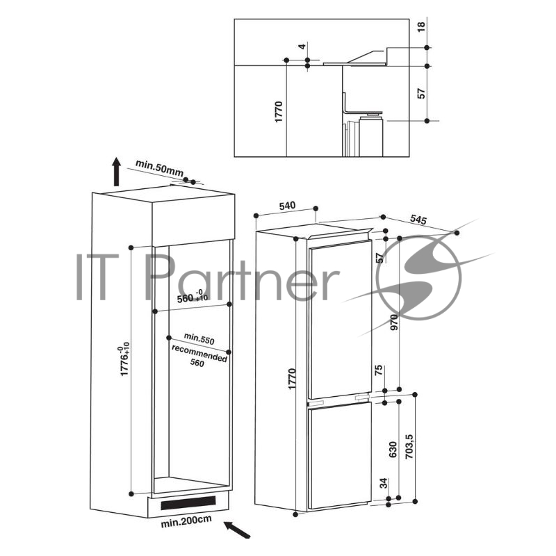 Холодильник встраиваемый HOTPOINT-ARISTON BCB 70301 AA (RU) белый