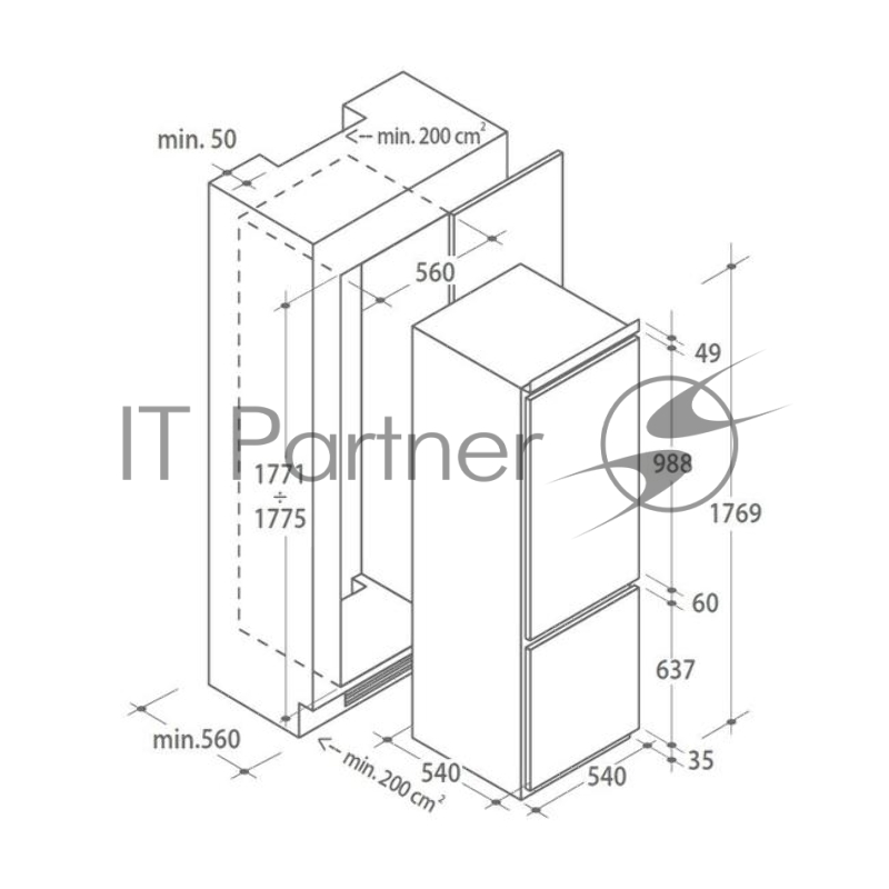 Холодильник встраиваемый Candy CKBBS 172 F белый