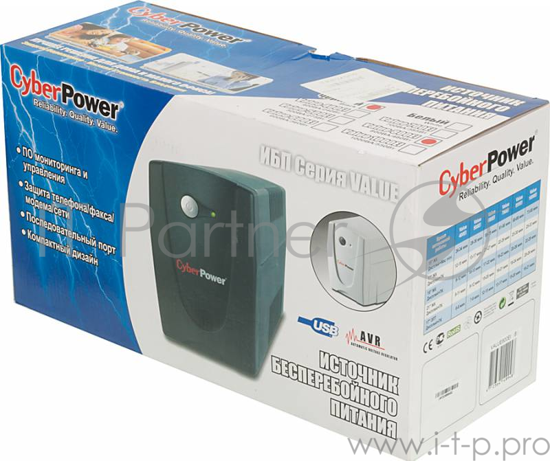 ИБП (UPS) 800ВА CyberPower Value 800EI, черный (COM, USB)