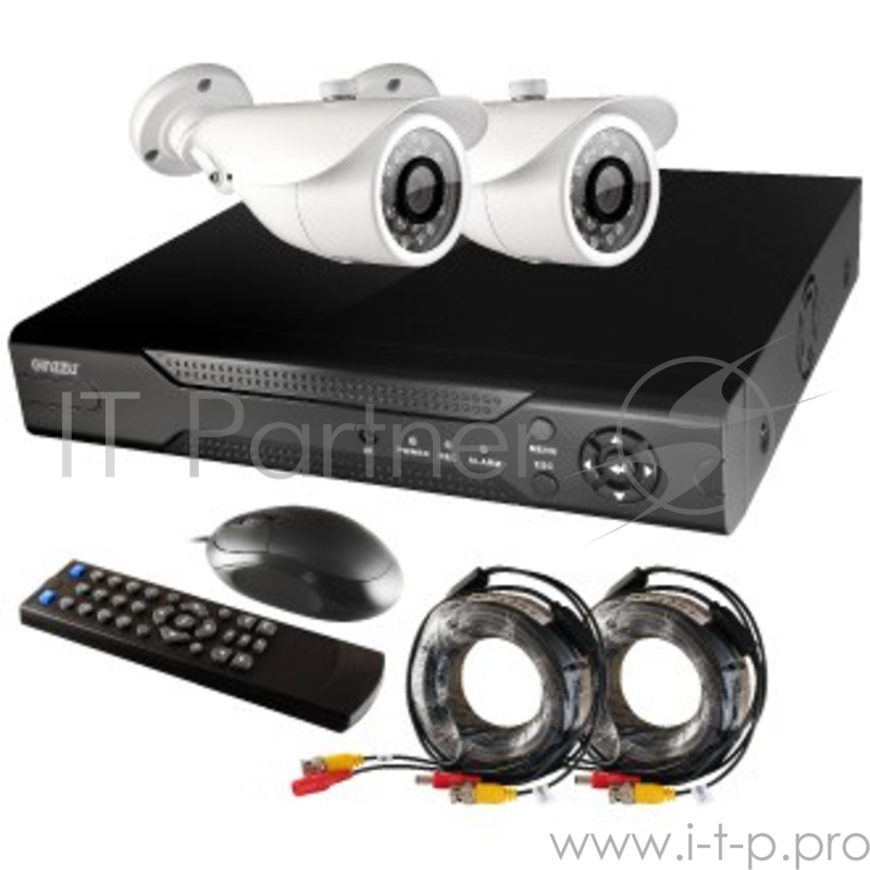 Комплект Видеонаблюдения GINZZU HK-421D 4-канальный 1080N гибридный 3 в 1 видеорегистратор / 2 уличн