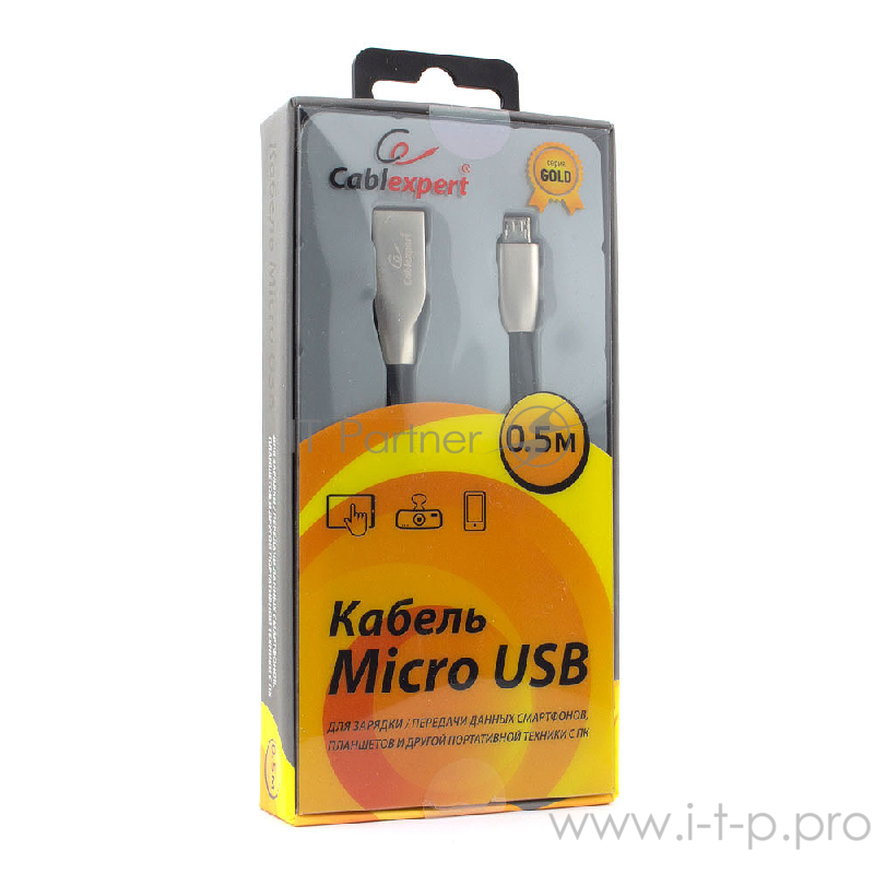 Кабель Cablexpert Кабель USB 2.0 CC-G-mUSB01Bk-0.5M AM/microB, серия Gold, длина 0.5м, черный, блистер