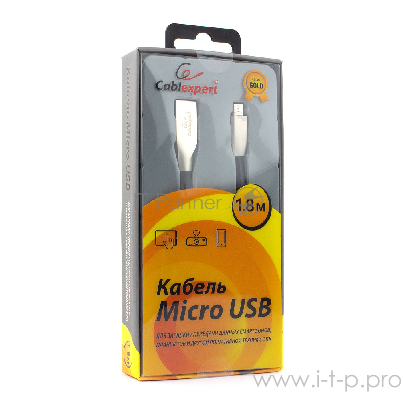 Кабель Cablexpert Кабель USB 2.0 CC-G-mUSB01Bk-1.8M AM/microB, серия Gold, длина 1.8м, черный, блистер