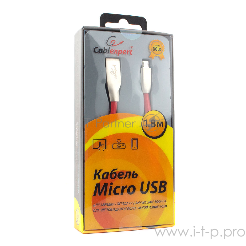 Кабель Cablexpert Кабель USB 2.0 CC-G-mUSB01R-1.8M AM/microB, серия Gold, длина 1.8м, красный, блистер