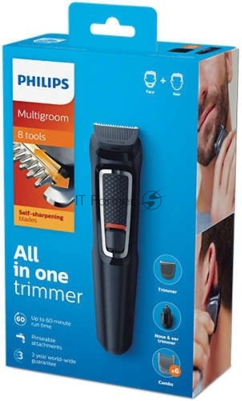 Триммер Philips MG3730/15 черный (насадок в компл:8шт)