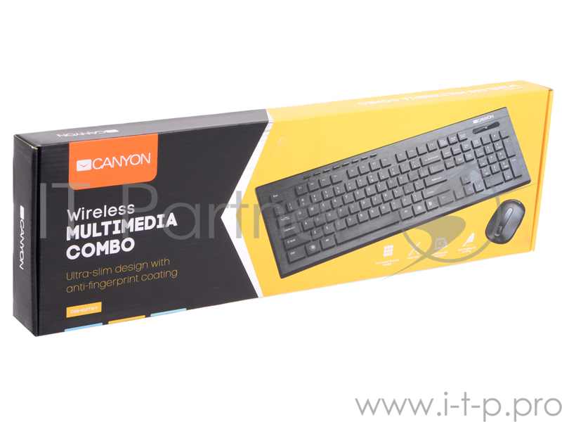Клавиатура CANYON CNS-HSETW4RU, Multimedia 2.4GHZ wireless combo-set, 104 keys, slim and brushed fin