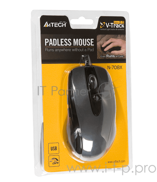Мышь A4 V-Track Padless N-708X-1 серый оптическая (1600dpi) USB (5but)