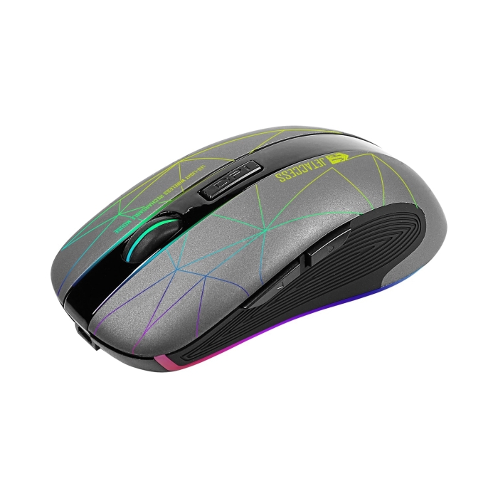 Беспроводная аккумуляторная мышь Jet.A OM-R53G LED серая (800-1600dpi, 6 кнопок, LED-подсветка, USB)