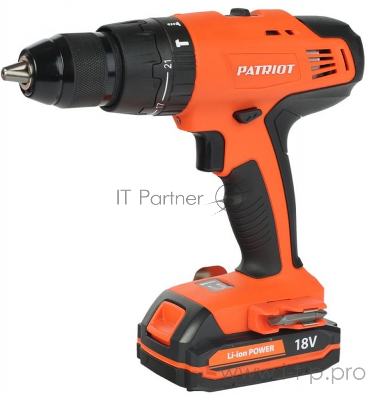 Дрель, Шуруповерт PATRIOT BR 180Li-h Дрель-шуруповерт аккумуляторная 180301460 { две батареи Li-Ion 18V, 1,5 Ah, 57 Нм, большой кейс, зарядка за 1 час, комплект бит и сверл }