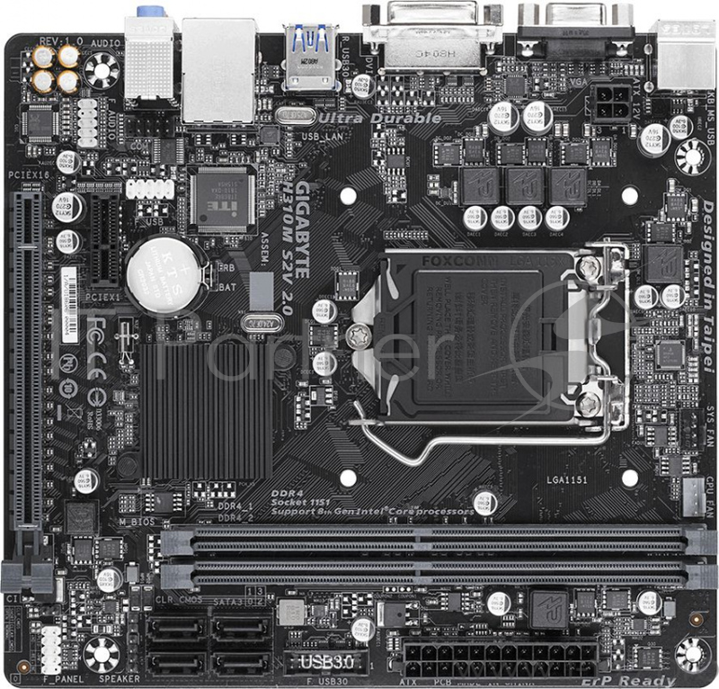 Мат. плата Socket1151 GIGABYTE H310M S2V 2.0 (iH310, 2xDDR4, SATA III, PCI-E, D-Sub, DVI, 1Гбит LAN, USB3.1, mATX)