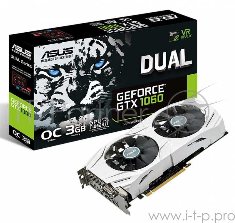 Видеокарта ASUS GeForce GTX 1060 3ГБ DUAL-GTX1060-O3G (GeForce GTX 1060, DDR5, DVI, 2xHDMI, 2xDP) (PCI-E)