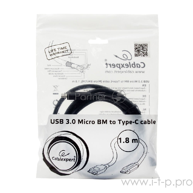 Кабель Cablexpert CCP-USB3-mBMCM-6 Кабель USB3.0 microBM/USB3.1TypeC, 1.8м,
