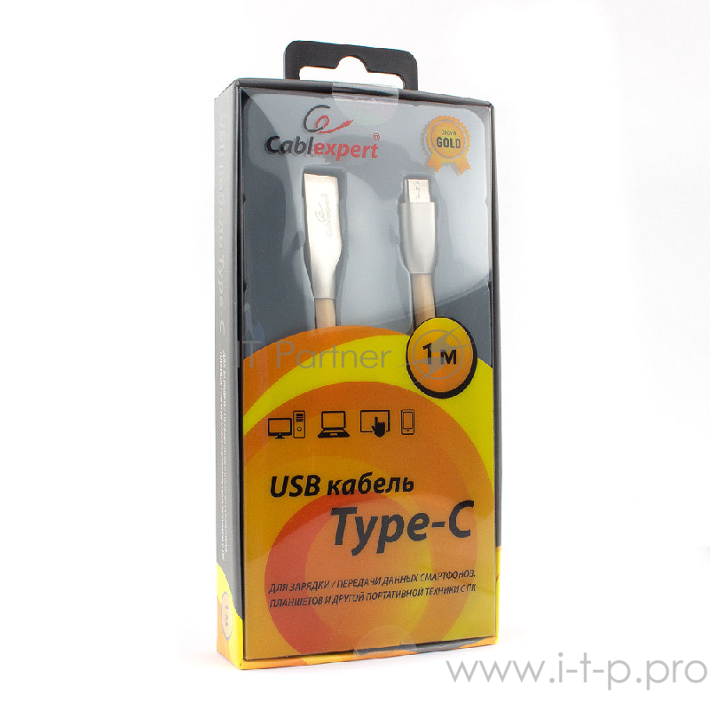 Кабель Cablexpert Кабель USB 2.0 CC-G-USBC01Gd-1M AM/Type-C, серия Gold, длина 1м, золотой, блистер